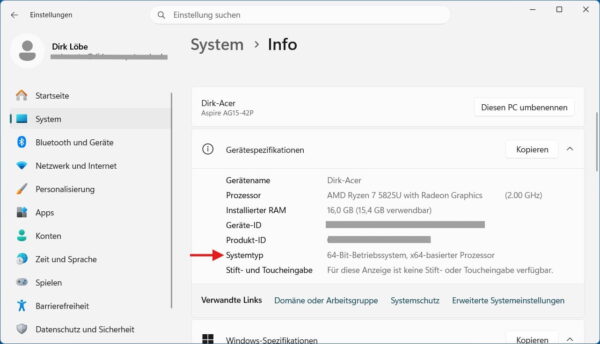 32-Bit oder 64-Bit Windows erkennen – Systemtyp in den Einstellungen anzeigen