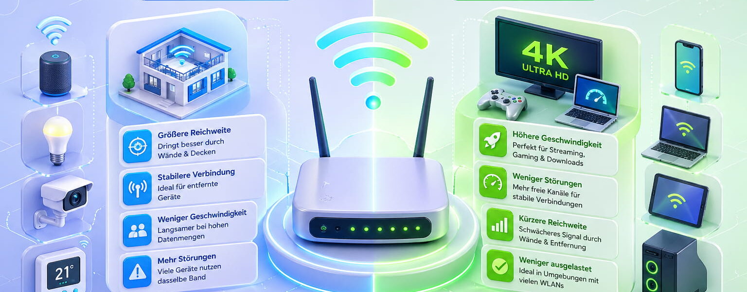 2,4 GHz vs 5 GHz WLAN Vergleich mit Reichweite und Geschwindigkeit im Überblick