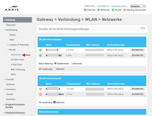 WLAN im Router einrichten mit Einstellungen für 2,4 GHz und 5 GHz Netzwerk