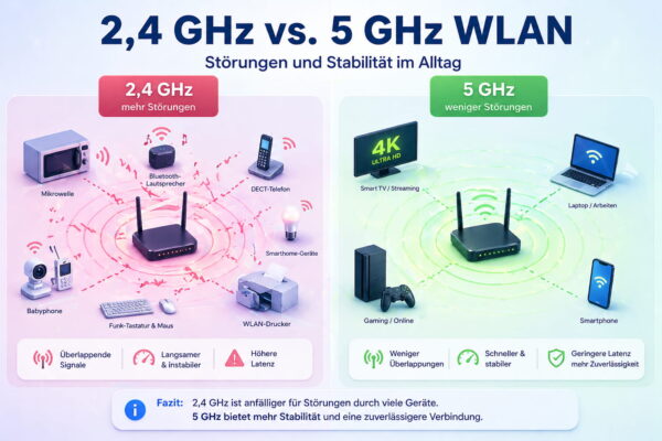 2,4 GHz vs 5 GHz WLAN Vergleich mit Störungen und Stabilität im Alltag