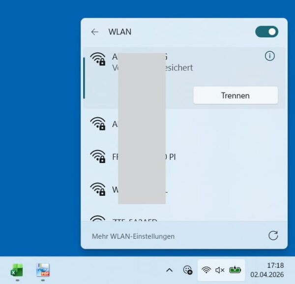 WLAN-Netzwerk unter Windows auswählen und verbinden über die Taskleiste