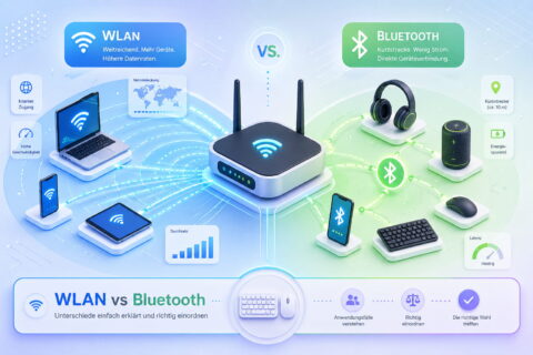 WLAN vs Bluetooth Unterschiede verständlich erklärt mit Vergleich von Reichweite, Geschwindigkeit und Einsatzbereichen