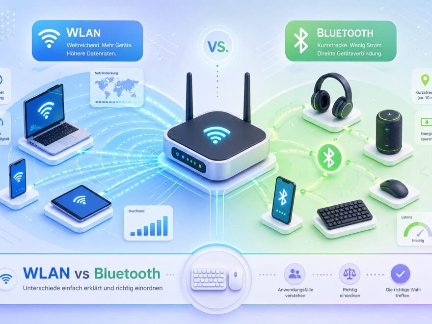 WLAN vs Bluetooth Unterschiede verständlich erklärt mit Vergleich von Reichweite, Geschwindigkeit und Einsatzbereichen
