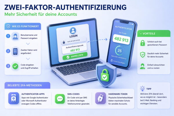 Zwei-Faktor-Authentifizierung mit Smartphone-App und Login-Code für mehr Sicherheit bei Accounts
