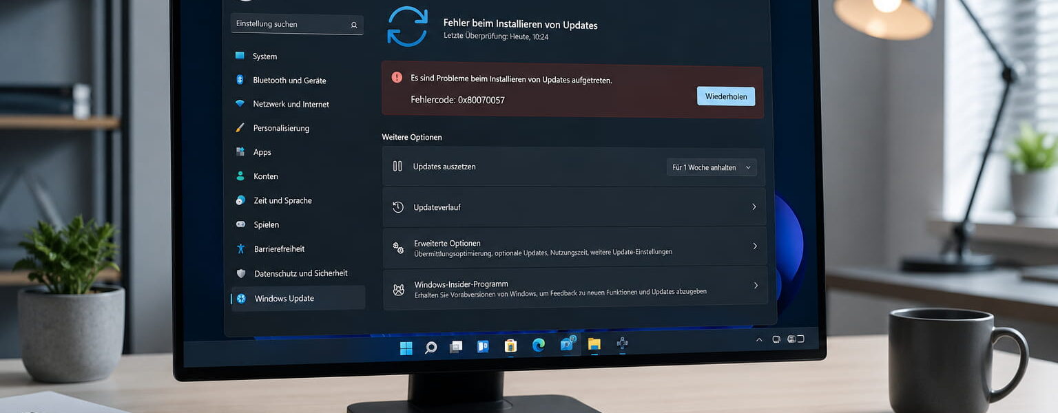 Windows-Update-Fehler 0x80070057 auf einem PC-Bildschirm