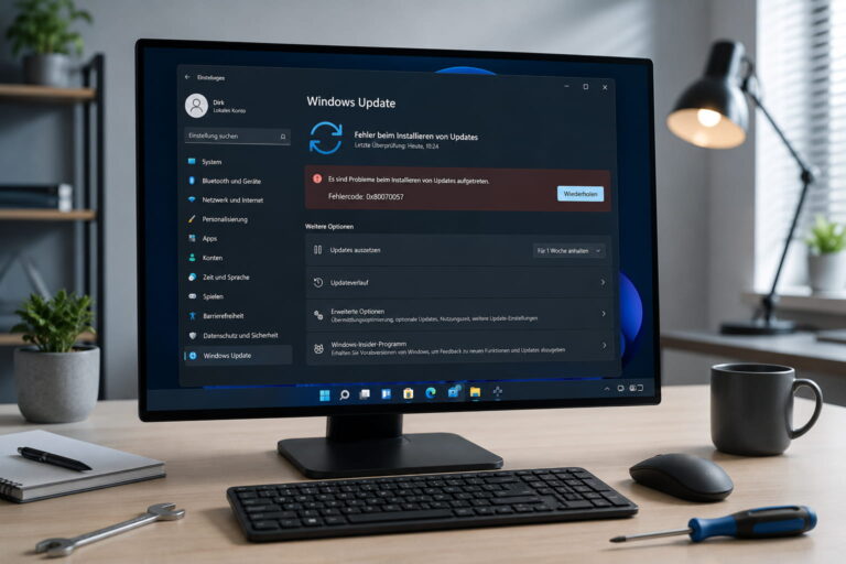 Windows-Update-Fehler 0x80070057 auf einem PC-Bildschirm