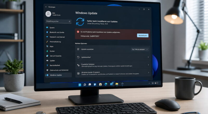 Windows-Update-Fehler 0x80070057 auf einem PC-Bildschirm