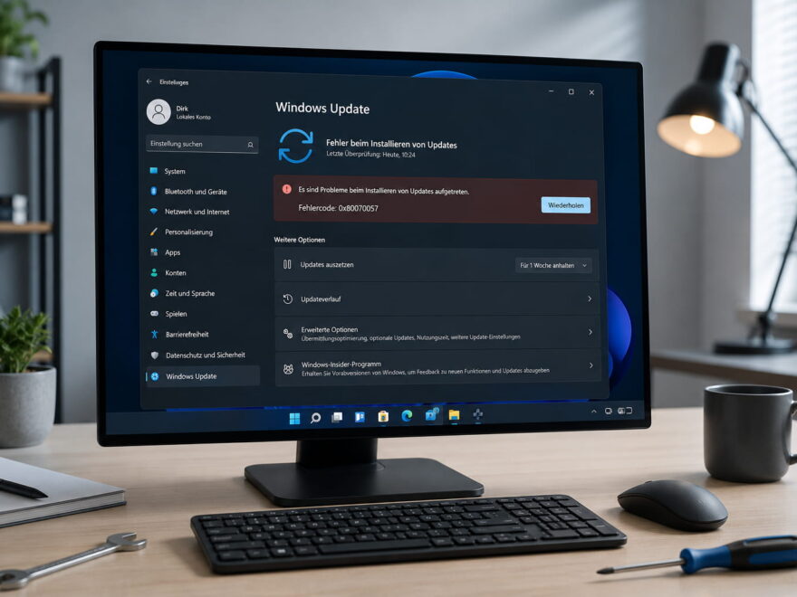 Windows-Update-Fehler 0x80070057 auf einem PC-Bildschirm