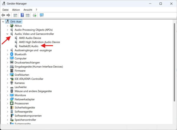 Windows Audio Dienst reagiert nicht: Audiotreiber im Geräte-Manager prüfen