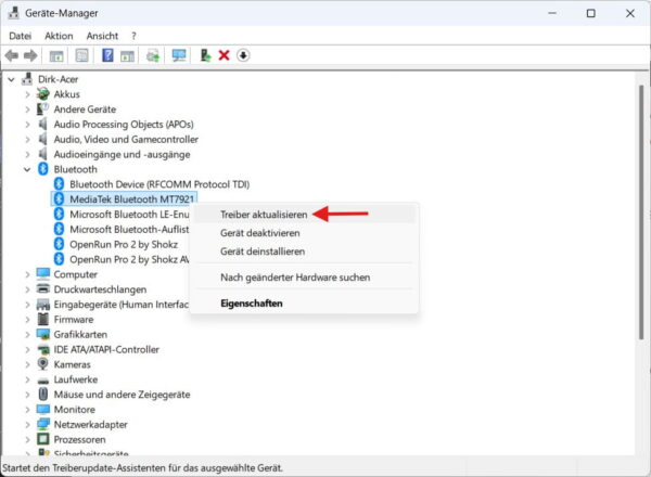 Bluetooth-Adapter-Treiber unter Windows aktualisieren Bluetooth-Treiber im Windows-Geräte-Manager aktualisieren, wenn verbundene Kopfhörer keinen Ton wiedergeben