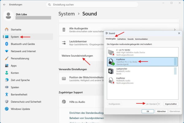Bluetooth-Kopfhörer als Standardgerät auswählen Bluetooth-Kopfhörer unter Windows als Standardgerät festlegen