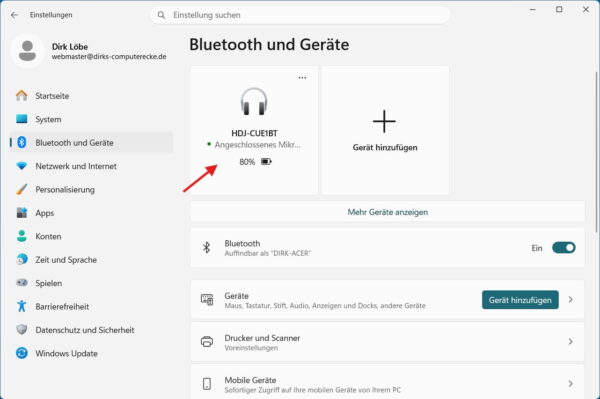 Bluetooth-Kopfhörer ist in Windows 11 verbunden