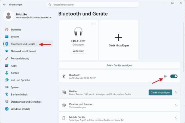 Bluetooth-Einstellungen unter Windows prüfen, wenn Bluetooth verschwunden ist