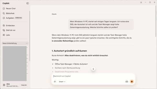 Bessere Ergebnisse mit einem konkreten Copilot-Prompt Copilot mit konkretem Prompt zur Fehleranalyse unter Windows 11