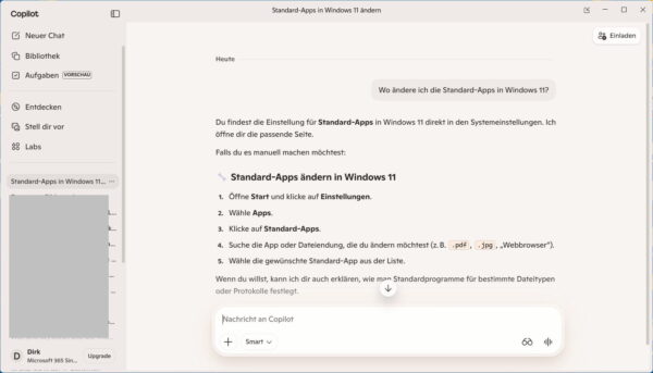 Windows-Einstellungen mit Copilot finden Copilot erklärt das Ändern der Standard-Apps in Windows 11