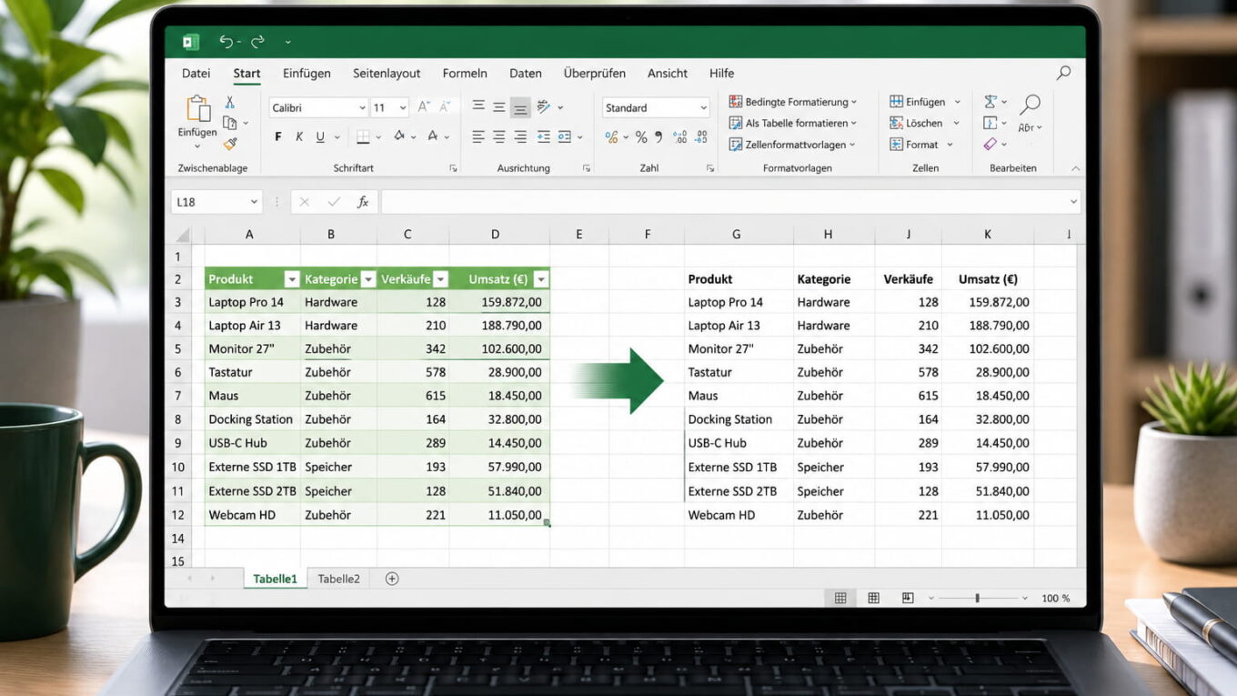 Excel-Tabelle entfernen und Daten als normalen Zellbereich behalten