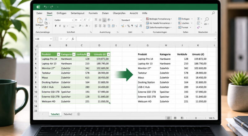 Excel-Tabelle entfernen und Daten als normalen Zellbereich behalten
