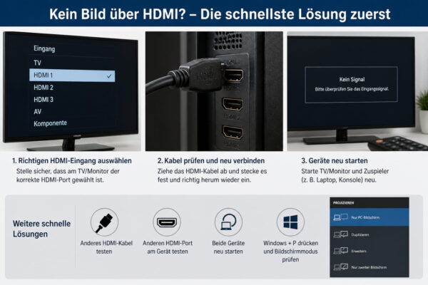 HDMI kein Bild – typische Ursachen und schnelle Lösungen HDMI-Probleme lösen: Fernseher zeigt kein Bild wegen falschem HDMI-Eingang oder Kabelproblem
