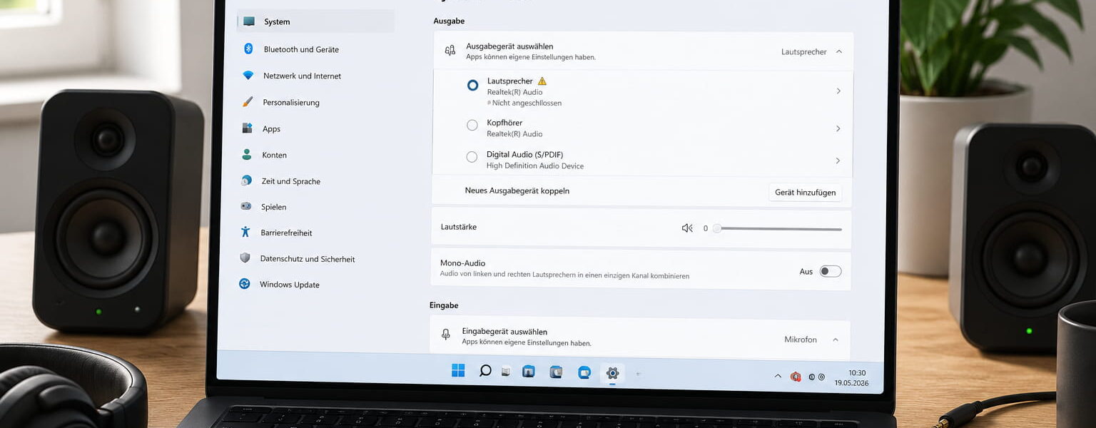 Windows-Soundeinstellungen auf einem Laptop, wenn kein Ton unter Windows zu hören ist