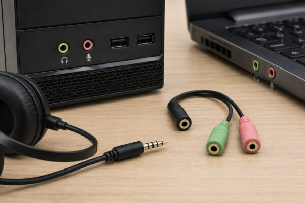 Headset mit 3,5-mm-Klinkenstecker und Adapter für PC-Anschlüsse