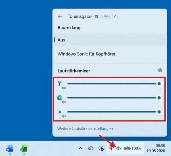 Lautstärke und Stummschaltung in Windows prüfen, wenn kein Ton zu hören ist