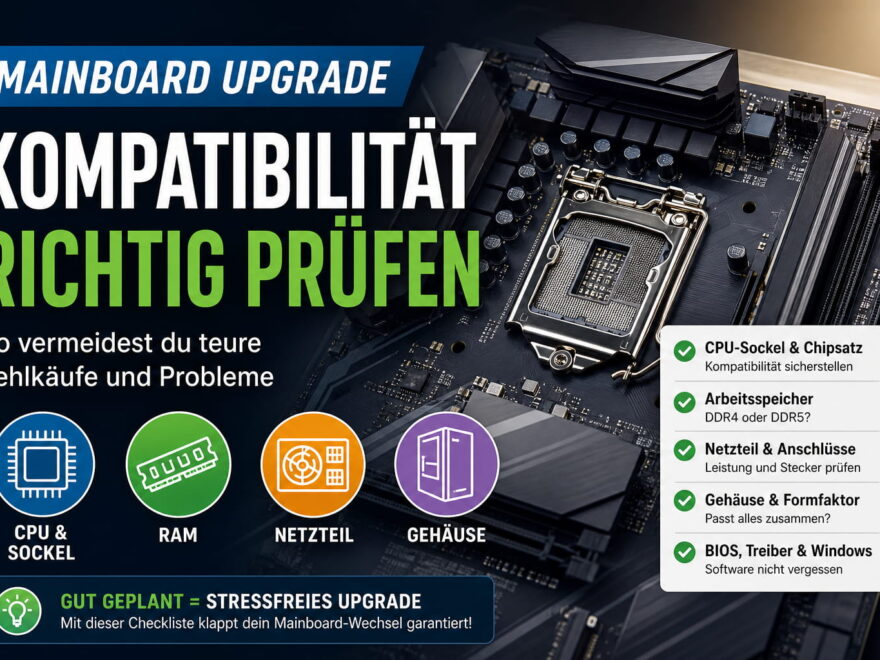 Featured Image zum Thema Mainboard-Upgrade mit Hinweisen zu CPU-Sockel, RAM, Netzteil und Kompatibilität beim PC-Aufrüsten
