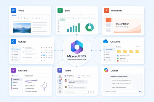 Microsoft 365 Programme und Dienste im Überblick Programme und Dienste von Microsoft 365 mit Word, Excel, Outlook, OneDrive, OneNote, Teams und Copilot im Überblick
