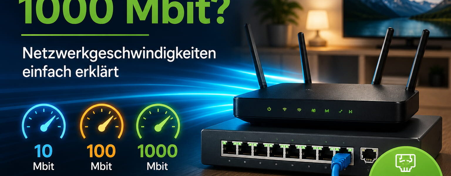 Router und Netzwerk-Switch zum Vergleich von 10, 100 und 1000 Mbit Netzwerkgeschwindigkeiten im Heimnetz