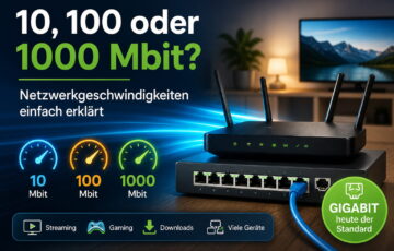 Router und Netzwerk-Switch zum Vergleich von 10, 100 und 1000 Mbit Netzwerkgeschwindigkeiten im Heimnetz