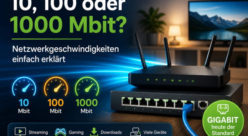 Router und Netzwerk-Switch zum Vergleich von 10, 100 und 1000 Mbit Netzwerkgeschwindigkeiten im Heimnetz
