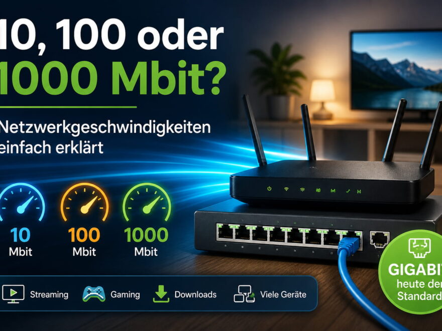 Router und Netzwerk-Switch zum Vergleich von 10, 100 und 1000 Mbit Netzwerkgeschwindigkeiten im Heimnetz