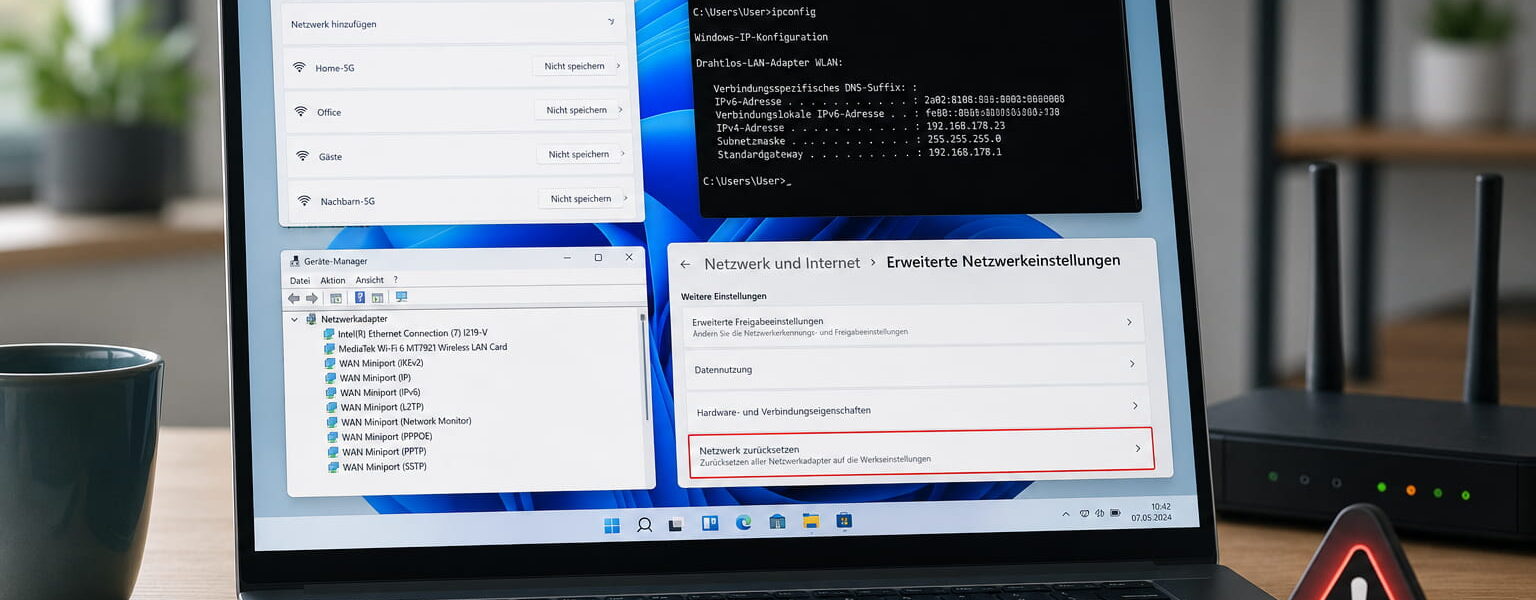 Netzwerkprobleme unter Windows beheben mit WLAN-Einstellungen, ipconfig und Netzwerkreset