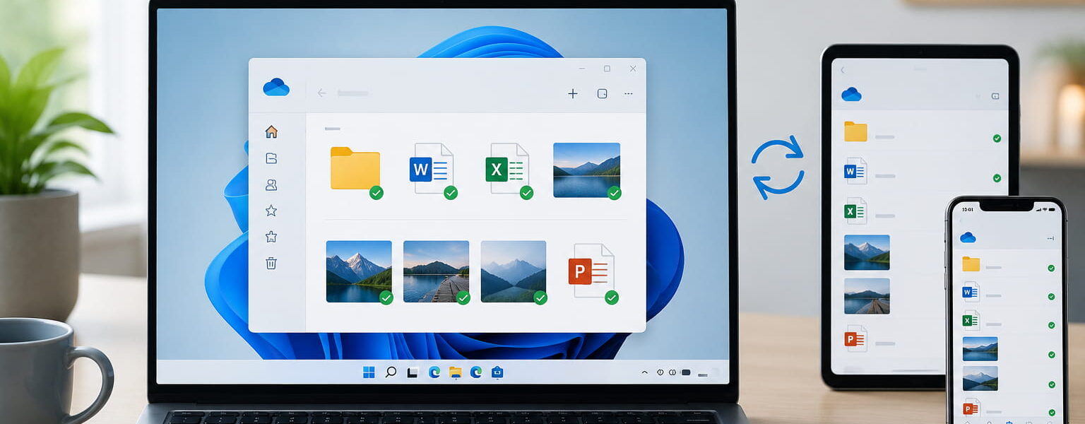OneDrive unter Windows 11 synchronisiert Dateien zwischen Laptop, Tablet und Smartphone