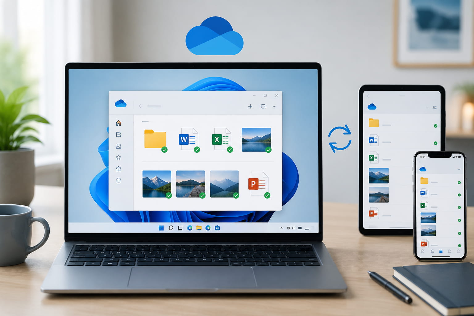 OneDrive unter Windows 11 synchronisiert Dateien zwischen Laptop, Tablet und Smartphone
