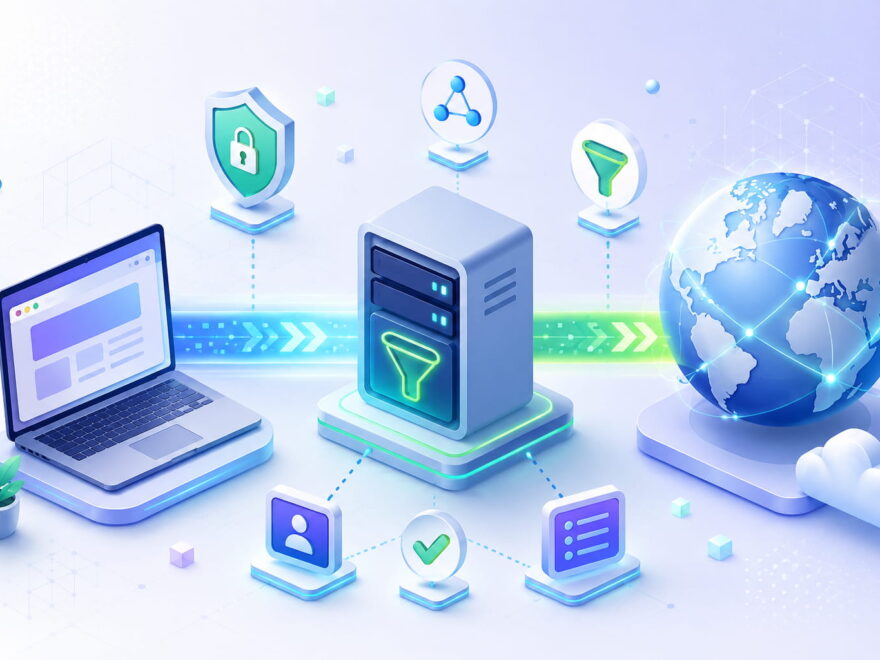 Proxy-Server als Vermittler zwischen Laptop und Internet mit Schutz- und Filterfunktionen
