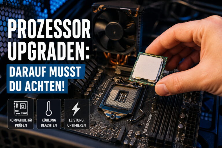 Prozessor-Upgrade auf einem Mainboard mit CPU-Sockel und Kühler im PC-Gehäuse
