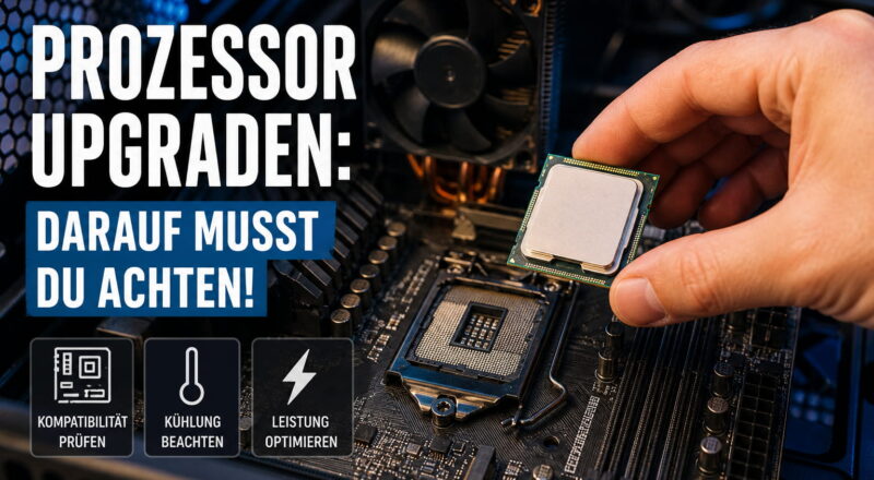 Prozessor-Upgrade auf einem Mainboard mit CPU-Sockel und Kühler im PC-Gehäuse