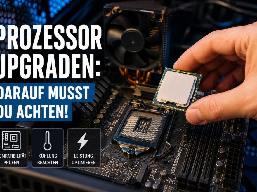 Prozessor-Upgrade auf einem Mainboard mit CPU-Sockel und Kühler im PC-Gehäuse