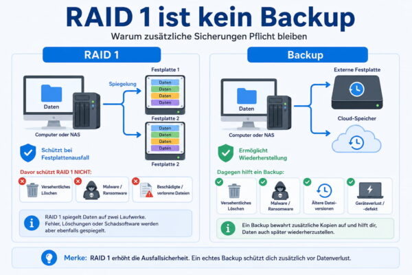 RAID 1 und Backup im Vergleich mit zusätzlicher Datensicherung