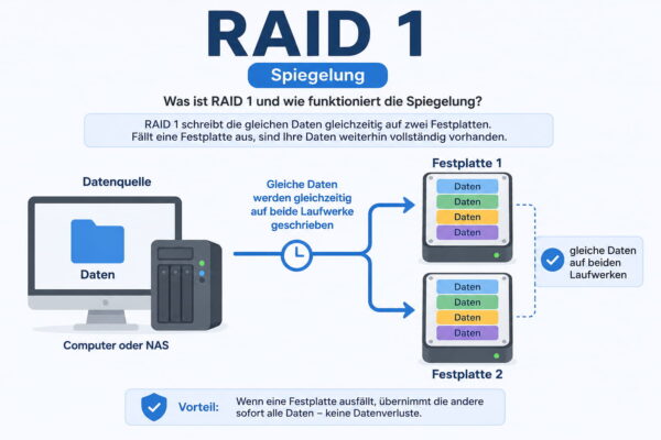 RAID 1 Spiegelung mit zwei Festplatten und identischen Daten