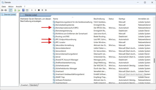 RPC und RPC-Endpunktzuordnung in der Windows-Diensteverwaltung