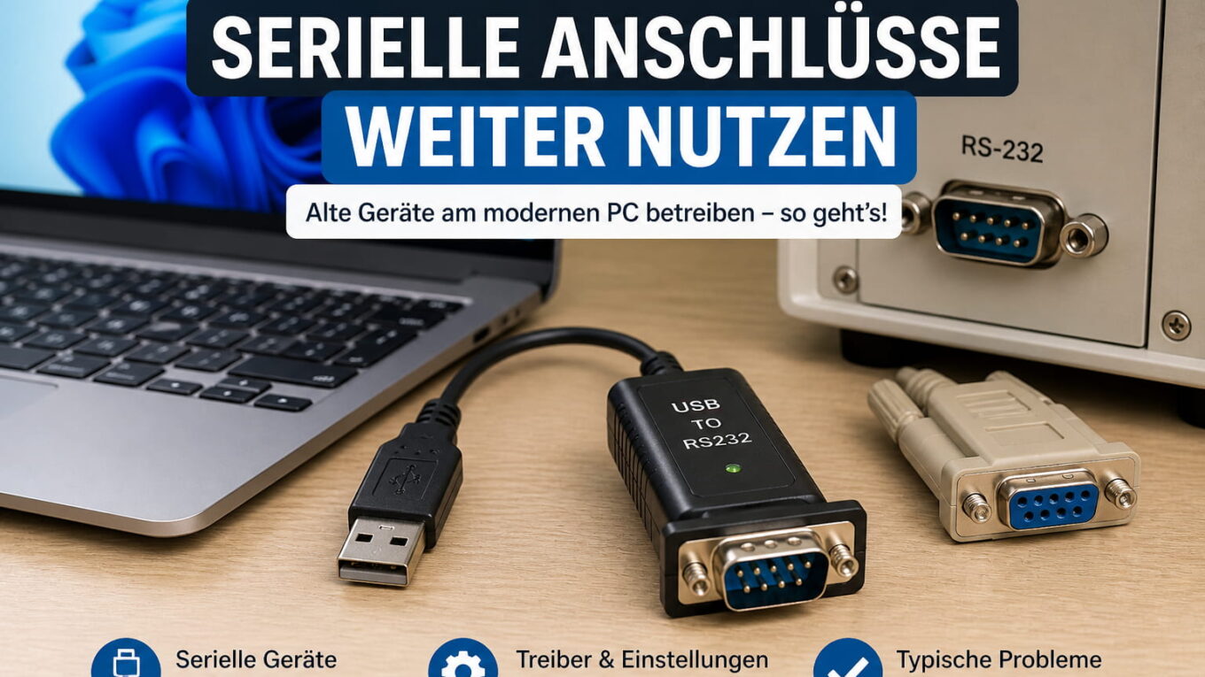 Serielle Schnittstelle mit USB-Adapter zum Verbinden älterer RS-232-Geräte an modernen PCs