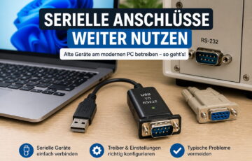 Serielle Schnittstelle mit USB-Adapter zum Verbinden älterer RS-232-Geräte an modernen PCs