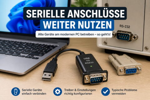 Serielle Schnittstelle mit USB-Adapter zum Verbinden älterer RS-232-Geräte an modernen PCs
