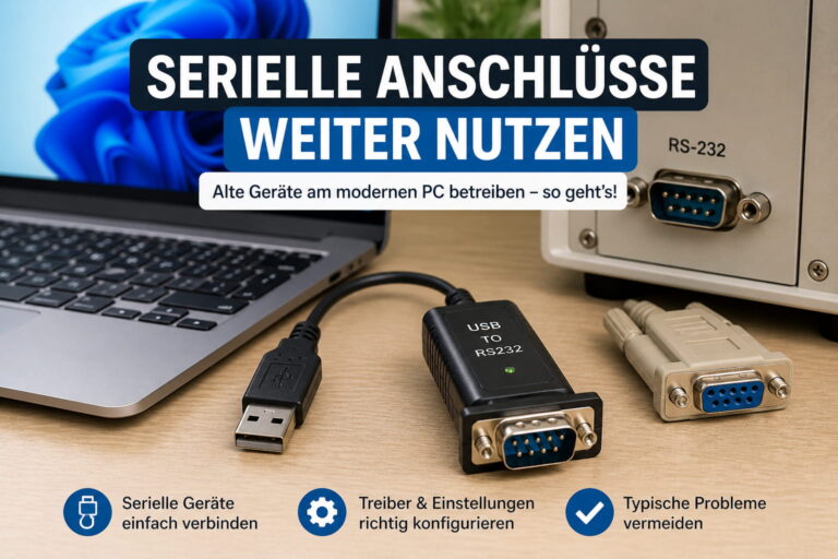 Serielle Schnittstelle mit USB-Adapter zum Verbinden älterer RS-232-Geräte an modernen PCs