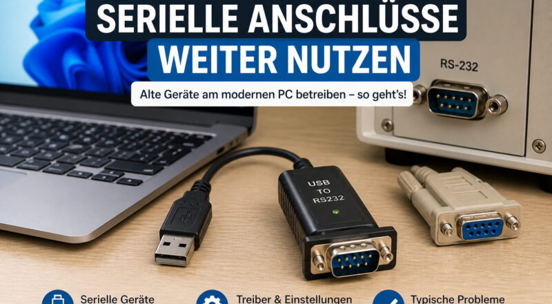 Serielle Schnittstelle mit USB-Adapter zum Verbinden älterer RS-232-Geräte an modernen PCs