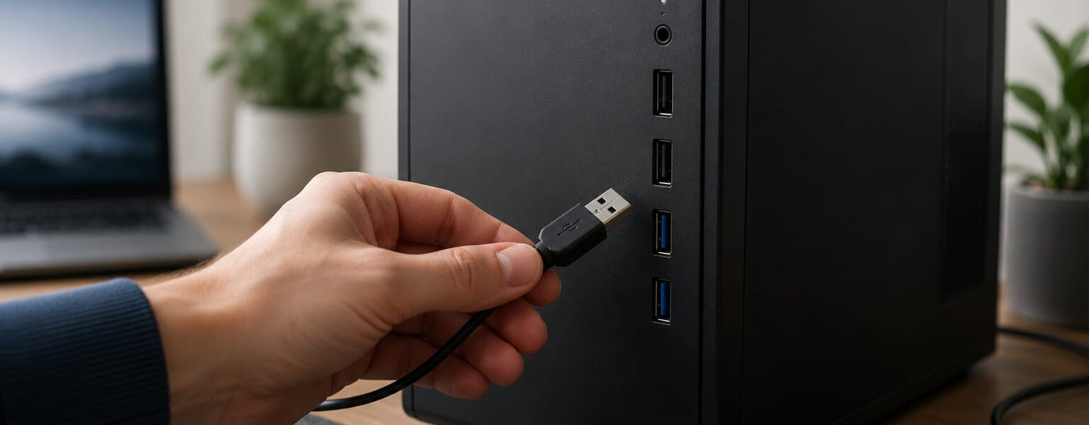 USB-Anschluss funktioniert nicht: USB-Kabel wird an einem Windows-PC geprüft