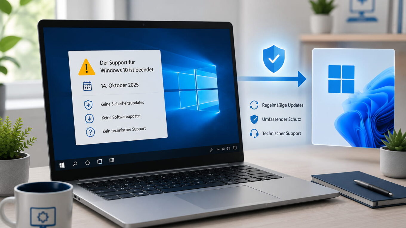 Windows 10 Support abgelaufen: Laptop mit Hinweis zum Support-Ende und Wechsel auf Windows 11