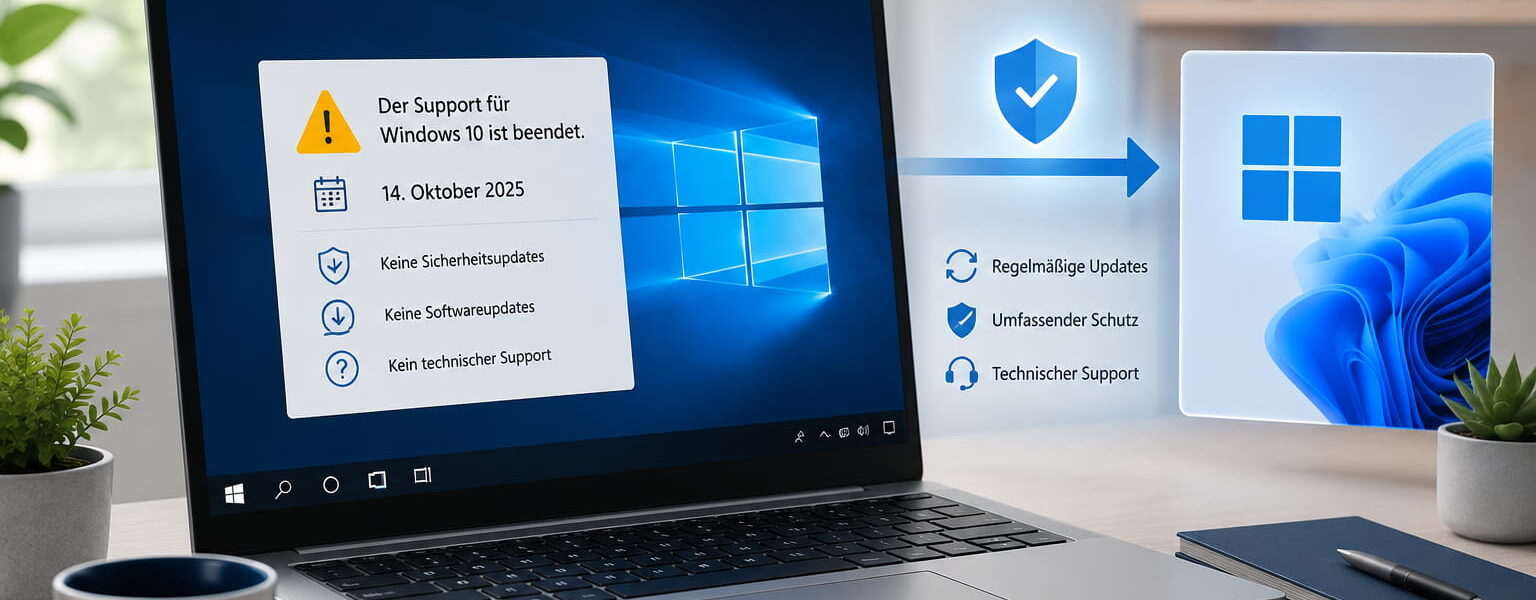 Windows 10 Support abgelaufen: Laptop mit Hinweis zum Support-Ende und Wechsel auf Windows 11