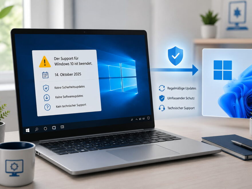 Windows 10 Support abgelaufen: Laptop mit Hinweis zum Support-Ende und Wechsel auf Windows 11